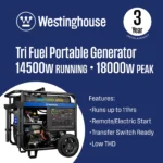 Westinghouse WGen14500TFc Tri-Fuel Portable Generator, 14500 Running / 18000 Peak Watts, CO Sensor, Remote Start - Image 2
