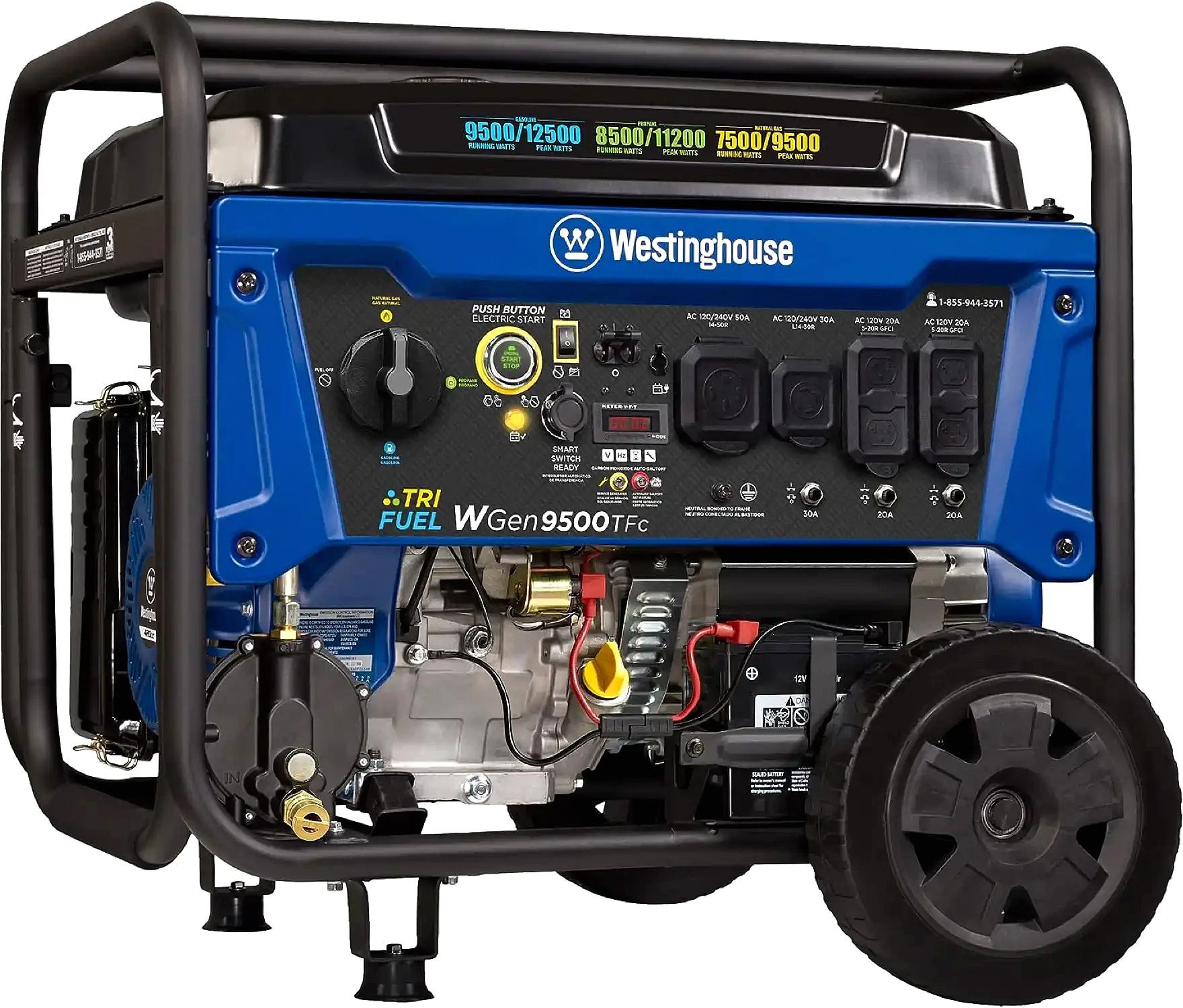 jepordy-llc-jepordy-llc-westinghouse-wgen9500tfc-generator-9500w-12500w-50-amp-remote-star-01-20260517190017-55c25ee5.webp Westinghouse WGen9500TFc Tri-Fuel Portable Generator with CO Sensor, 12500 Peak / 9500 Running Watts, 50 Amp, Remote Start - Image 1