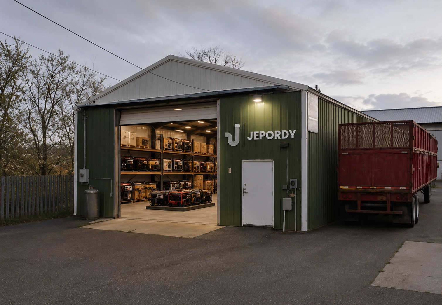Jepordy LLC warehouse in Reedsburg, Wisconsin — generators stocked and ready to ship